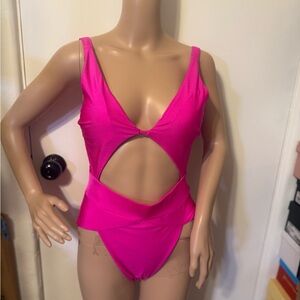 Mbm One-Piece Swimsuit with Gold Logo Plate sz L color Magenta